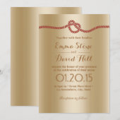 Chic Folie Gold Red Rope Knot Wedding Invitations Kaart (Voorkant / Achterkant)