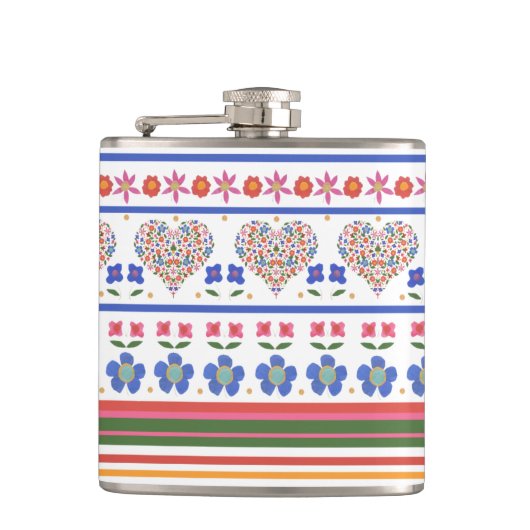 Chic Folk Art Floral Hearts Border: Hip Flask Heupfles (Voorkant)