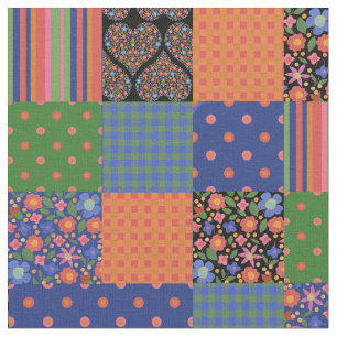 Chic Folk Art Style Faux Patchwork Fabric Stof