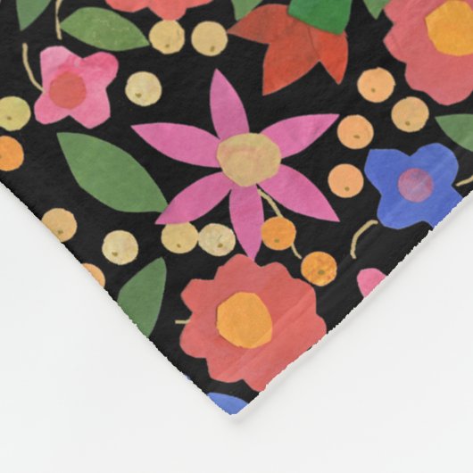 Chic Folk Art Style Floral Fleece Blanket op zwart Deken (Hoek)