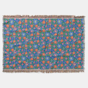 Chic Folk Art Style Floral op Blue Throw Blanket Deken