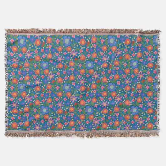 Chic Folk Art Style Floral op Blue Throw Blanket Deken (Voorkant)