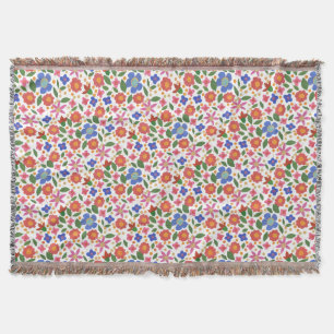 Chic Folk Art Style Floral op White Throw Blanket Deken