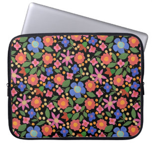 Chic Folk Art Style Floral op zwarte laptophoes Laptop Sleeve