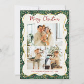 Chic Forest Green Botanical Christmas 3 Foto Feestdagenkaart (Voorkant)
