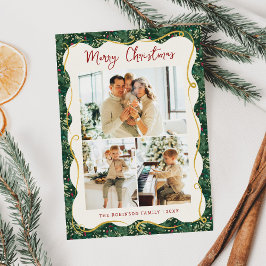 Chic Forest Green Botanical Christmas 3 Foto Feestdagenkaart