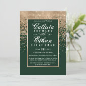 Chic Forest Green Gold Glitter Confetti bruiloft Kaart (Staand voorkant)
