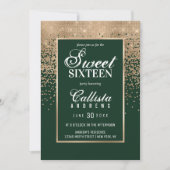 Chic Forest Green Gold Glitter Confetti Sweet 16 Kaart (Voorkant)