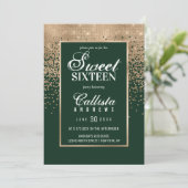 Chic Forest Green Gold Glitter Confetti Sweet 16 Kaart (Staand voorkant)