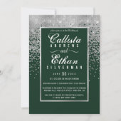 Chic Forest Green Silver Glitter Confetti bruiloft Kaart (Voorkant)