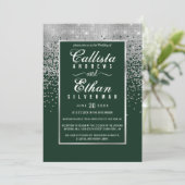 Chic Forest Green Silver Glitter Confetti bruiloft Kaart (Staand voorkant)