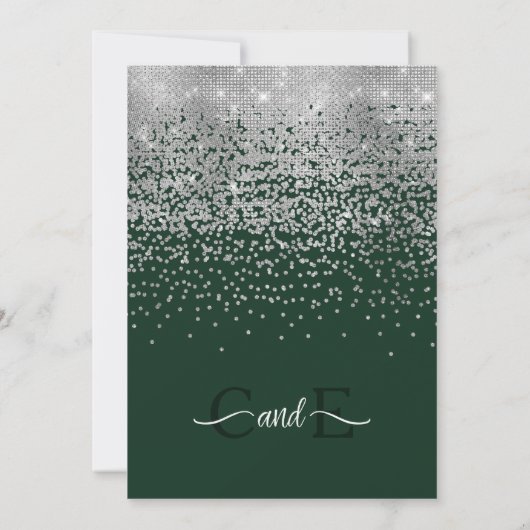 Chic Forest Green Silver Glitter Confetti bruiloft Kaart (Achterkant)