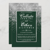 Chic Forest Green Silver Glitter Confetti bruiloft Kaart (Voorkant / Achterkant)