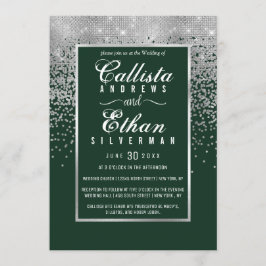 Chic Forest Green Silver Glitter Confetti bruiloft Kaart