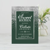 Chic Forest Green Silver Glitter Confetti Sweet 16 Kaart (Staand voorkant)