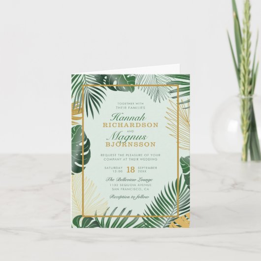 Chic Forest Green Tropical Leaves Modern Wedding (Voorkant)