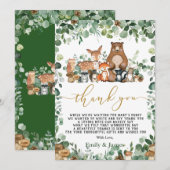 Chic Forest Greenery Woodland Animals Baby shower Bedankkaart (Voorkant / Achterkant)