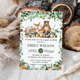 Chic Forest Greenery Woodland Animals Baby shower Kaart
