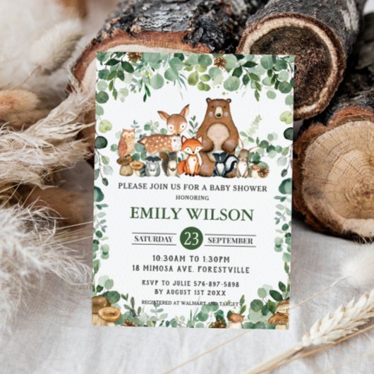 Chic Forest Greenery Woodland Animals Baby shower Kaart
