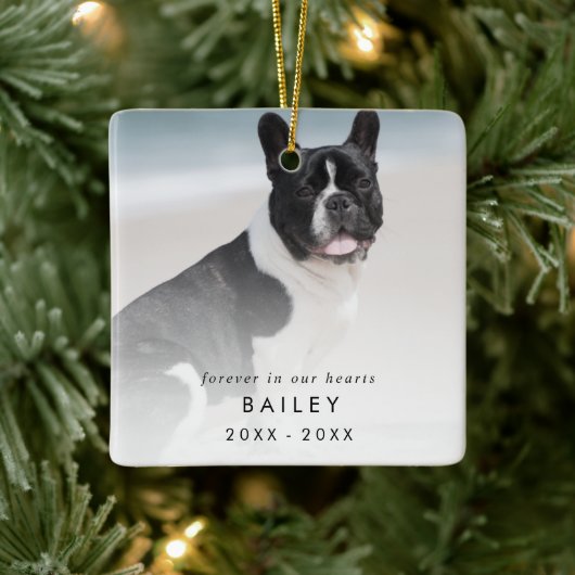 Chic Forever in Our Hearts Photo Dog Memorial Keramisch Ornament (Boom)