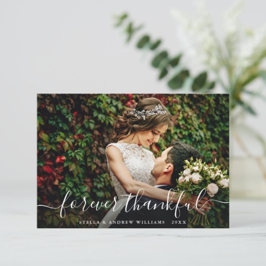 Chic Forever Thankful Script Dank u Fotokaart Bedankkaart (Staand voorkant)