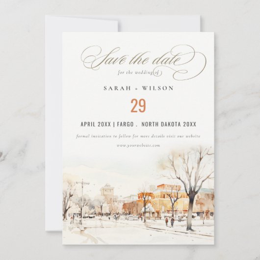 Chic Forgo North Dakota City Scape Fotobruiloft Save The Date (Voorkant)