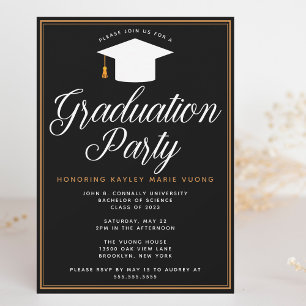 Chic Formal Black Gold Custom Graduation Party Kaart