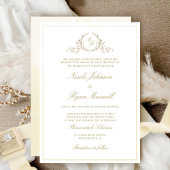 Chic Formal Champagne Monogram, Waterverf Wedding Kaart