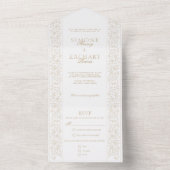 Chic Formal Ecru Scrollwork Border Wedding All In One Uitnodiging (Binnen)