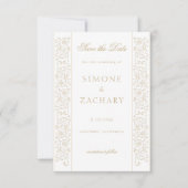 Chic Formal Ecru Scrollwork Border Wedding Save The Date (Voorkant)