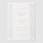 Chic Formal Ecru Scrollwork Border Wedding Vellum Uitnodigingen (Voorkant)