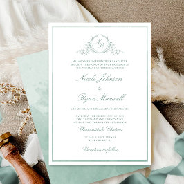 Chic Formal Monogram Bleke Groene Waterverf Weddin Kaart
