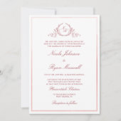 Chic Formal Monogram Blush Pink Waterverf Weddensc Kaart (Voorkant)