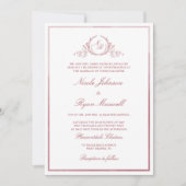 Chic Formal Monogram Burgundy Waterverf Wedding Kaart (Voorkant)