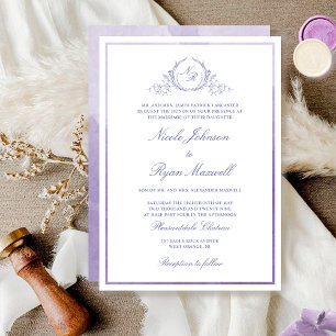 Chic Formal Monogram Lavender Waterverf Wedding Kaart