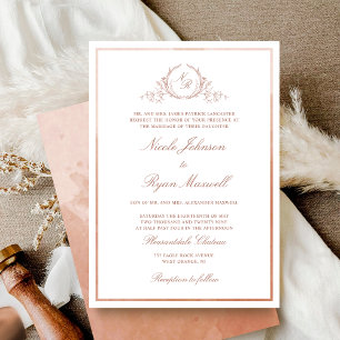 Chic Formal Monogram Terracotta Waterverf Wedding Kaart