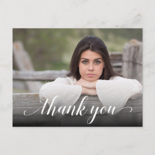 Chic foto afstudeer wit script bedankt briefkaart