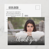 Chic foto afstuderen witte script bedankt briefkaart (Voorkant / Achterkant)