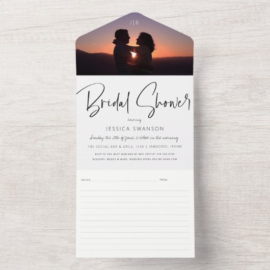 Chic Foto Bruids Douche Uitnodiging + Recept Kaart (Binnen)