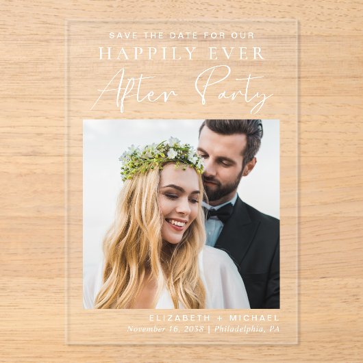 Chic foto bruiloftsreceptie Save The Date Acryl Uitnodigingen (Voorkant)