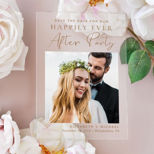 Chic Foto Gouden Trouwreceptie Save The Date Acryl Uitnodigingen