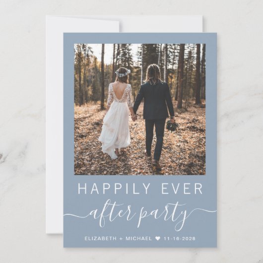 Chic Foto QR Code Dusty Blue bruiloft receptie Kaart (Voorkant)