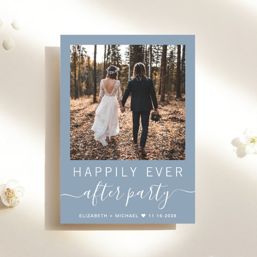 Chic Foto QR Code Dusty Blue bruiloft receptie Kaart