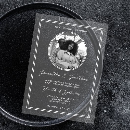 Chic Foto Witte Kalligrafie Script Trouwen Acryl Uitnodigingen