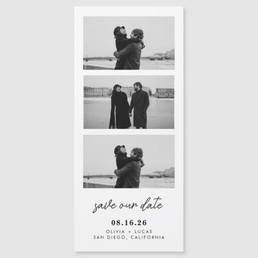 Chic Fotostrip Magnetische bruiloft Bewaar de datu (Voorkant)