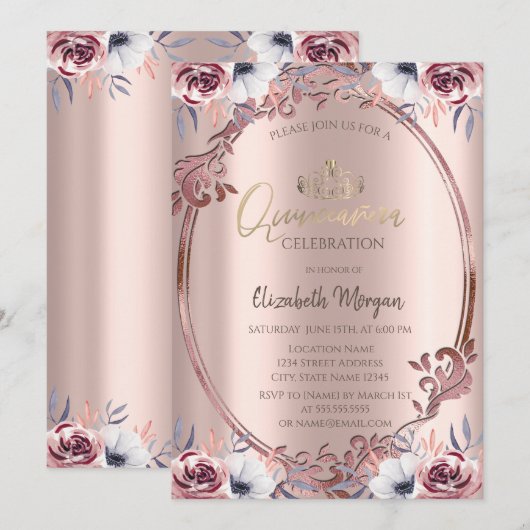 Chic Frame Boho Bloemen Quinceañera Kaart (Voorkant / Achterkant)