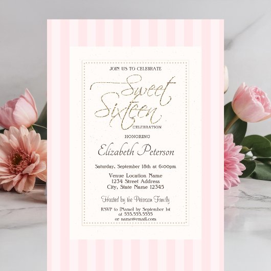 Chic Frame Roze Gestreepte Sweet 16 Kaart
