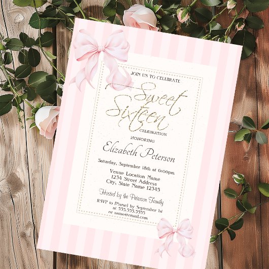Chic Frame Roze Strik Lieve 16 Kaart