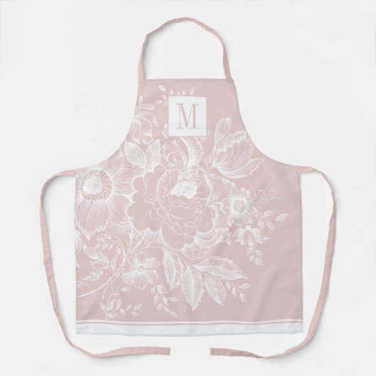 Chic Franse boerderij pioenroos Monogram licht roz Schort (Voorkant)