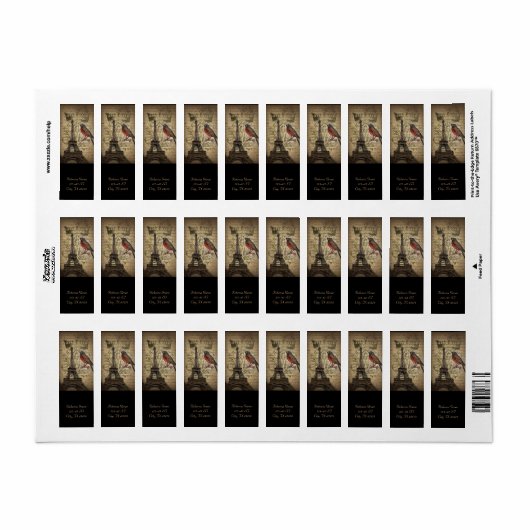 Chic French Bird Modern  Paris Eiffeltoren Etiket (Full Sheet)